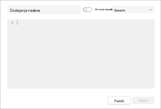 Posnetek zaslona, ki prikazuje razširjeno polje delčka kode