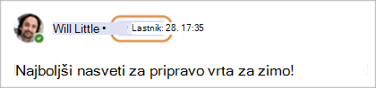 Posnetek zaslona, na katerem so prikazane značke lastnikov skupnosti v aplikaciji Teams (brezplačna različica).