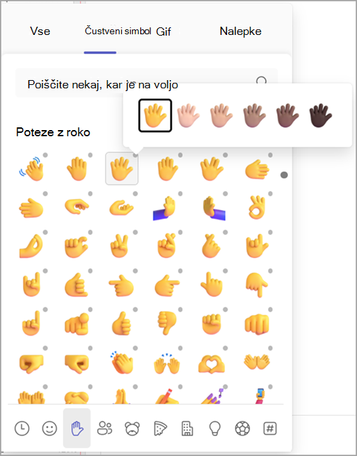 Posnetek zaslona, ki prikazuje, kako spremenite barvo polti čustvenega simbola