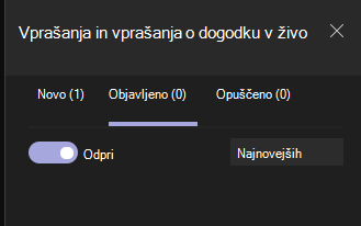 Preklopni gumb je »Odpri«