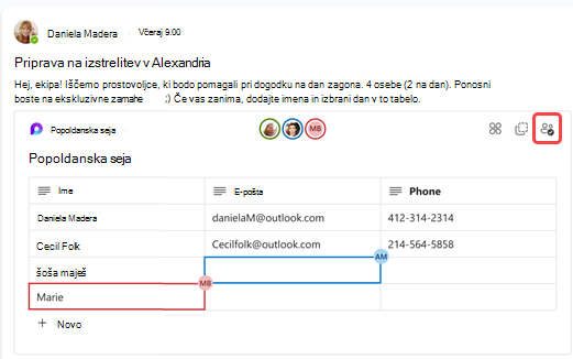Posnetek zaslona, ki prikazuje več oseb, ki hkrati delajo v komponenti aplikacije Loop