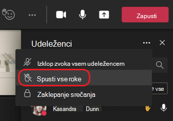 Spodnja možnost menija vseh rokic