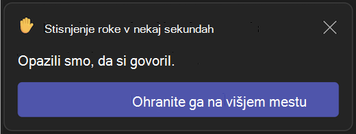 Uporabniški vmesnik samodejnega spuščanja dvignjene roke