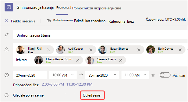 Slika, ki prikazuje, kje so nizi pogledov v sinhronizaciji trženja