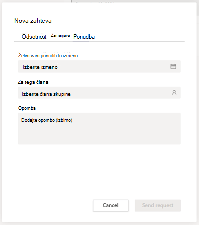 Ponudite izmeno članu ekipe v izmenah.