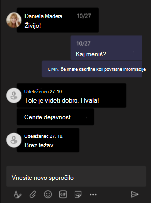 Posnetek zaslona, ki prikazuje pogled organizatorja, ko so imena skrita v srečanju ali spletnem seminarju v aplikaciji Teams.