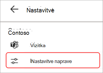 Posnetek zaslona uporabniškega vmesnika nastavitev naprave, označenega na stenska plošča za aplikacijo Teams
