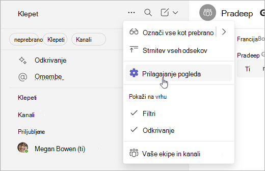 Posnetek zaslona načina prilagajanja pogleda v funkciji Preprosto sodelovanje