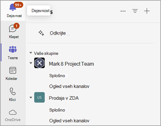 Posnetek zaslona ločenega pogleda v funkciji Preprosto sodelovanje