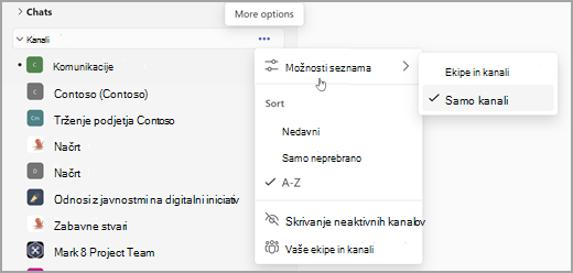 Posnetek zaslona preprostega sodelovanja, ploskega seznama in filtra
