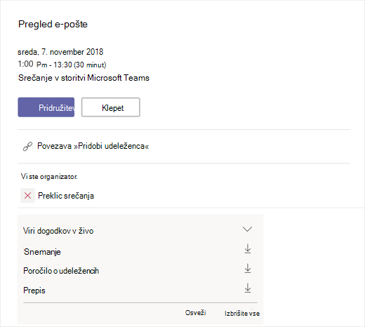 Gumb za prenos prepisa