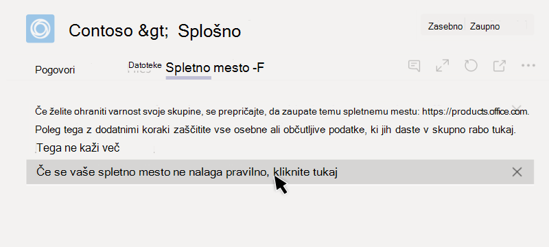 Spletnega mesta ni bilo mogoče naložiti na zavihku
