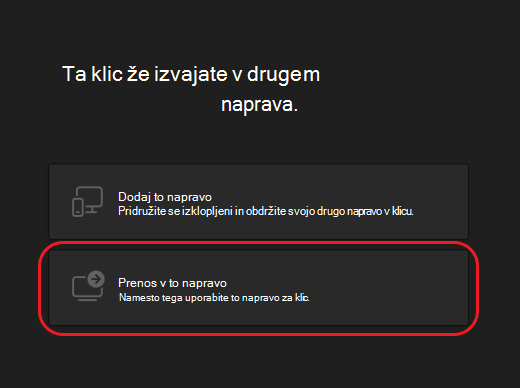 Teams-klici-druga naprava-možnosti1-namizje