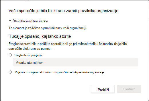 Preglasitev možnosti pravilnika o preprečitvi izgube podatkov organizacije