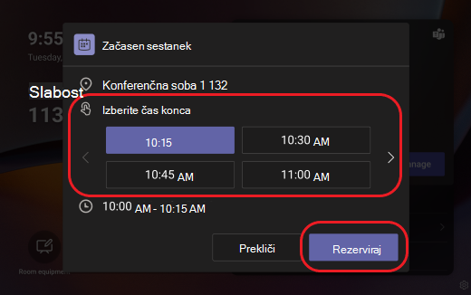 Soba za rezervacijo stenska plošča za aplikacijo Teams