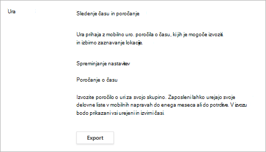 Možnosti ure po vklopu ure v nastavitvah izmen