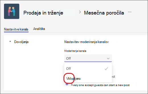 Vklop moderiranja kanalov
