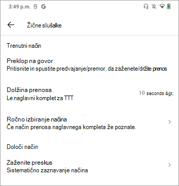Walkie Talkie Preklop na nastavitve načina govorjenja