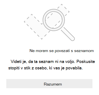 Sporočilo o napaki skupne rabe seznama v aplikaciji Microsoft To Do, ki pravi, da se seznamu ni mogoče pridružiti. Zdi se, da ta seznam ni na voljo. Poskusite stopiti v stik z osebo, ki vas je povabila.