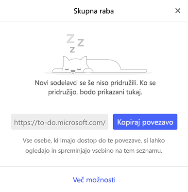 Posnetek zaslona z menijem »Skupna raba«