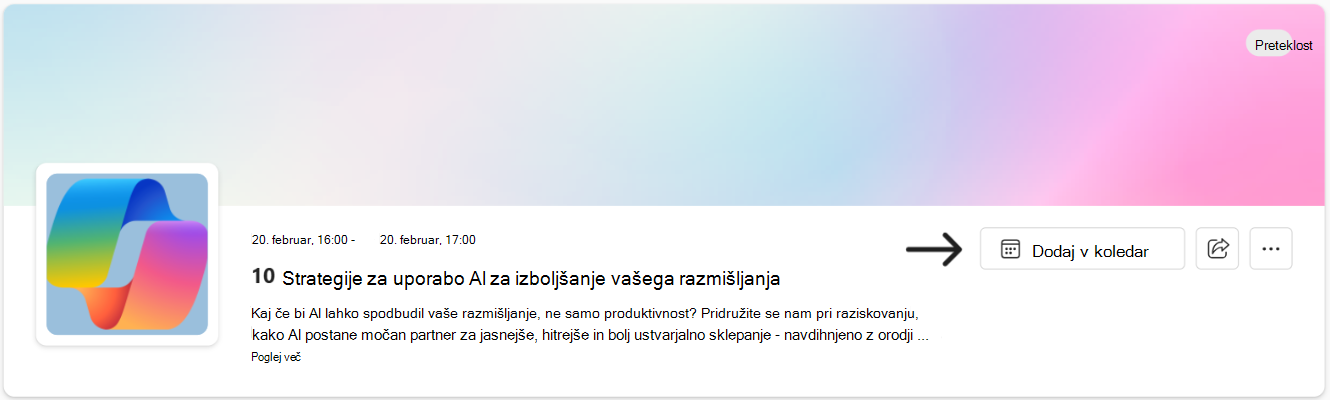 S povezavo »Dodaj v koledar« dodate dogodek v urnik.
