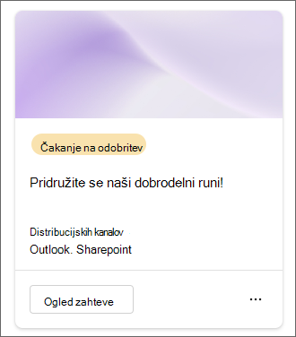 Posnetek zaslona publikacije s stanjem Čaka na odobritev.