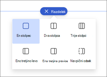 Posnetek zaslona podokna za izbiranje stolpca.