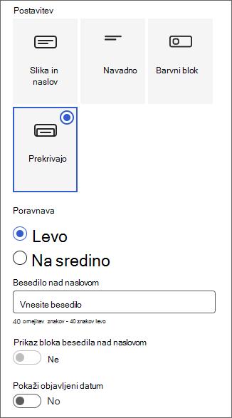 Posnetek zaslona podokna za prilagajanje območja naslova.