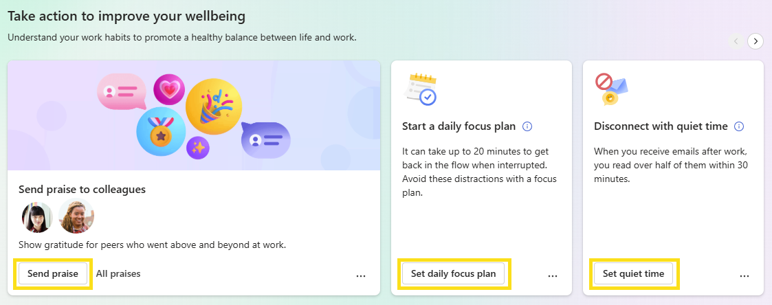 Shows the various options to improve your wellbeing.