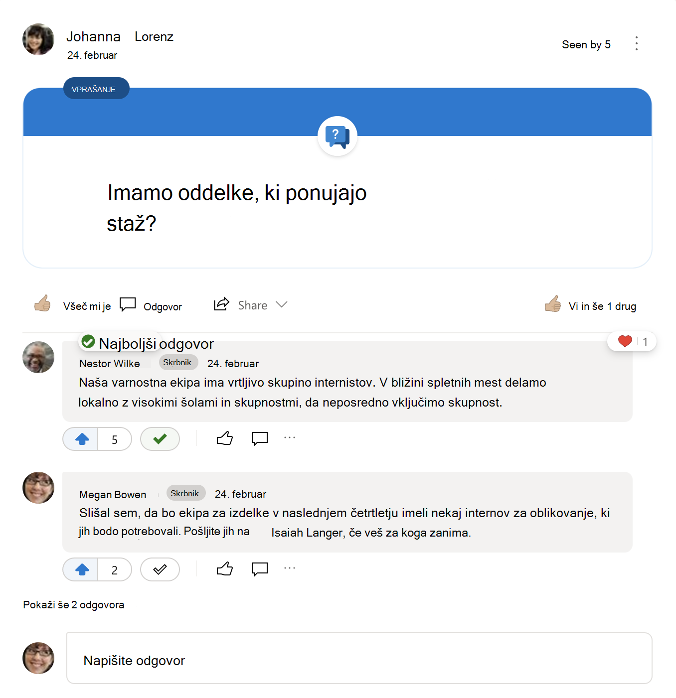 Najboljši odgovor na vprašanje o storitvi Yammer