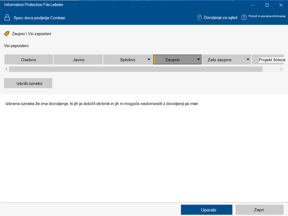 Uporaba oznake z oznako datoteke Microsoft Purview Information Protection
