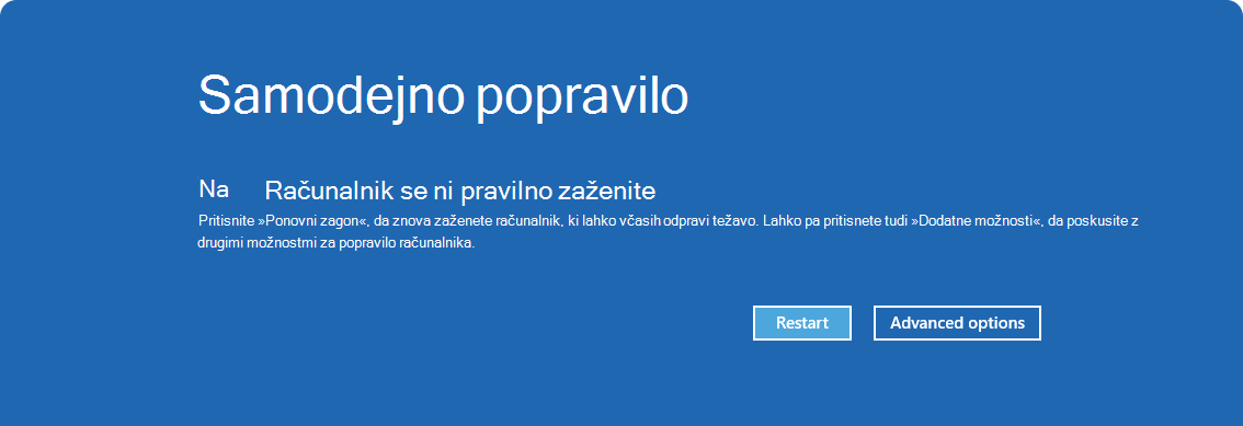 Posnetek zaslona možnosti samodejnega popravila.