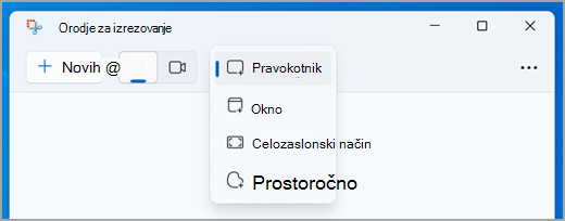 Izbira načina za izrezek slike v orodju za izrezovanje.