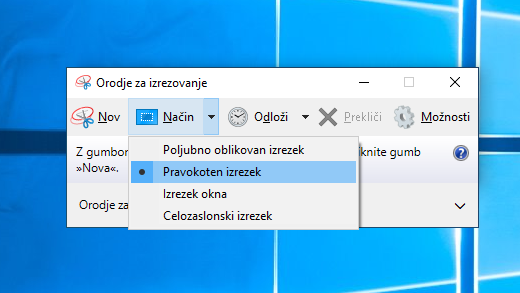 Možnosti načina orodja za izrezovanje