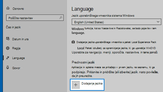 Jezikovne nastavitve v sistemu Windows 10