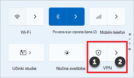 Stikalo VPN za hitre nastavitve v sistemu Windows 11.