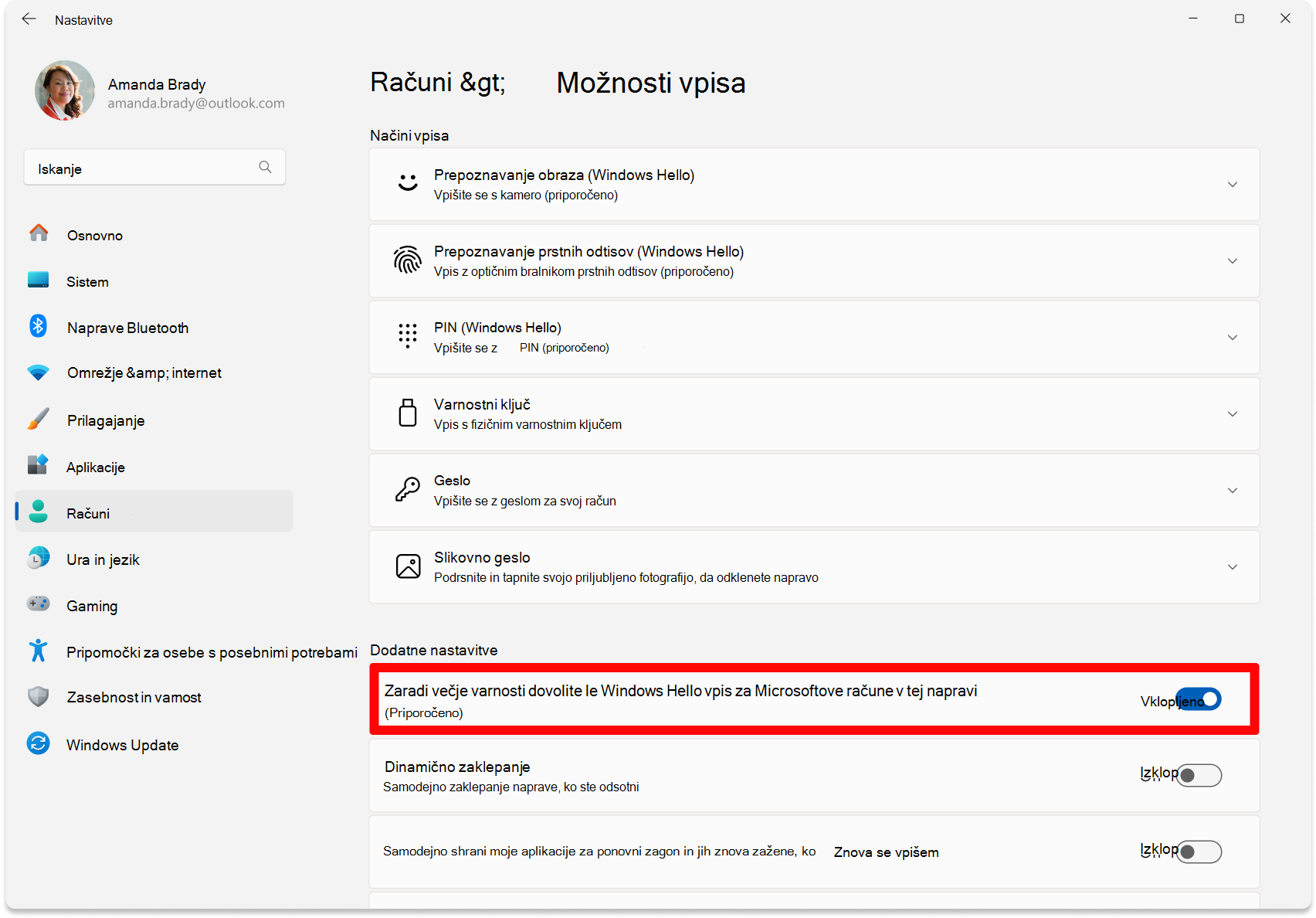 Screenshot of Settings - toggle to configure passwordless turned on.