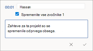 Ponovno označite ime prepisa ali uredite razdelek.