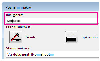 Polje »Ime makra«