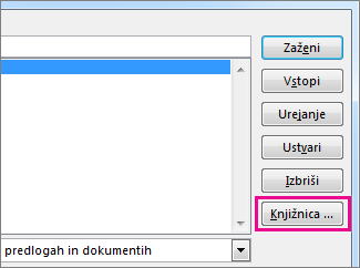 Gumb »Organizator« v polju »Pogled na makre«