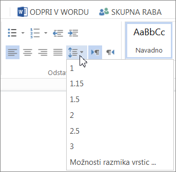 Gumb »Razmik vrstic«