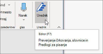 Izberite Urejevalnik na zavihku Osnovno ali pritisnite F7, da odprete podokno urejevalnika.
