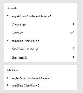 Popravki in izboljšave so navedeni glede na jezik v podoknu urejevalnika.
