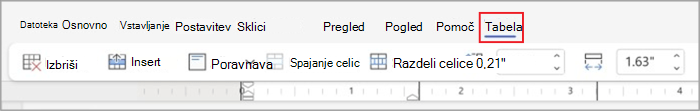 Table tabs in simplified ribbon