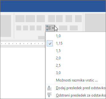 Možnosti spreminjanja razmika vrstic v Wordu
