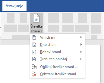 Vstavljanje številke strani