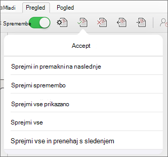 Meni »Sprejmi spremembe«