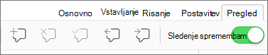 Meni s komentarji na zavihkih Pregled