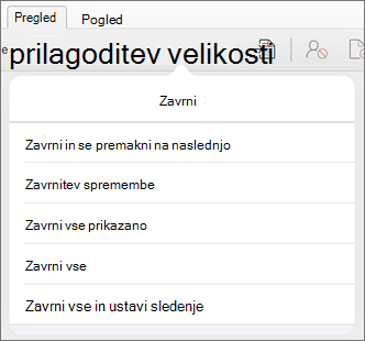 Meni »Zavrni spremembe«