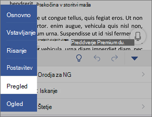 Zavihek »Pregled«